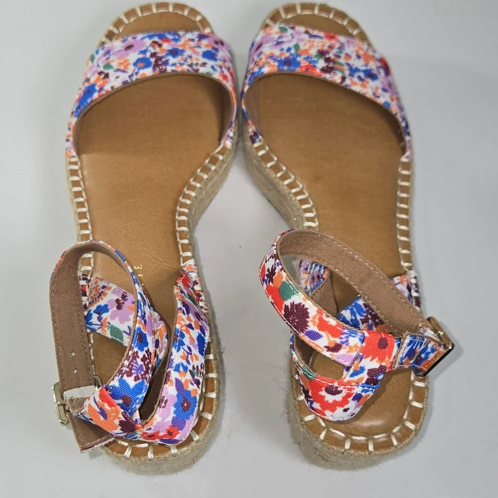 Kelly Katie Women Floral Espadrille Wedge Platform Sandals Ankle Strap Size 9.5